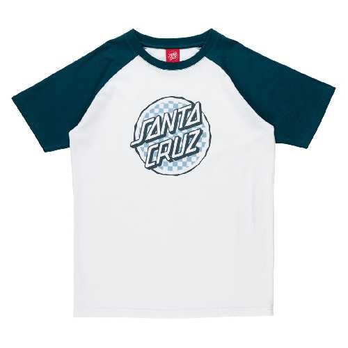 SANTA CRUZ YOUTH BREAKER CHECK DOT FRONT TEE White Tidal Teal