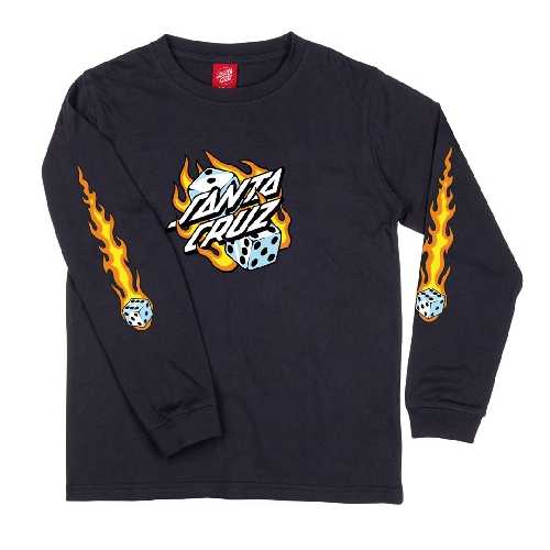 SANTA CRUZ YOUTH FLAMING DICE DOT LS TEE Black