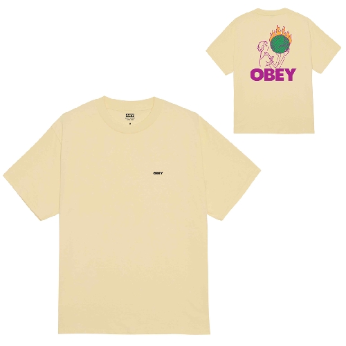 OBEY WORLD IN FLAMES TEE Pale yellow