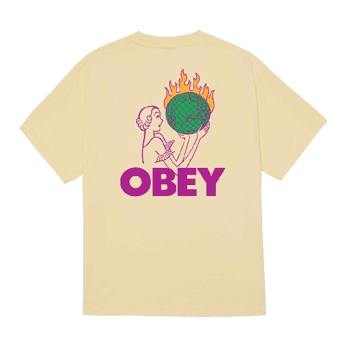 OBEY WORLD IN FLAMES TEE Pale yellow
