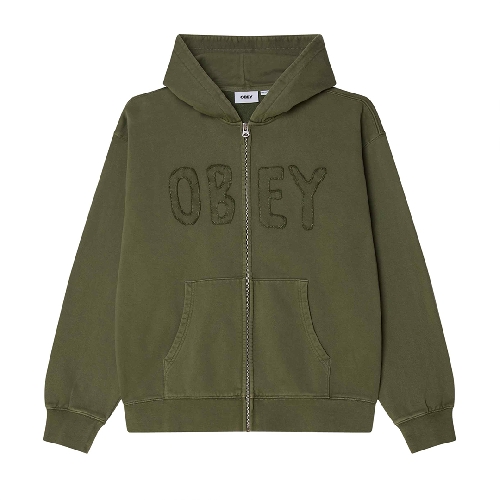 OBEY HYBRID FADED ZIP HOOD Deep lichen green faded