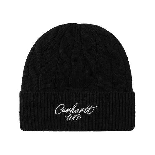 CARHARTT WIP SIGNATURE CABLE BEANIE Black Salt
