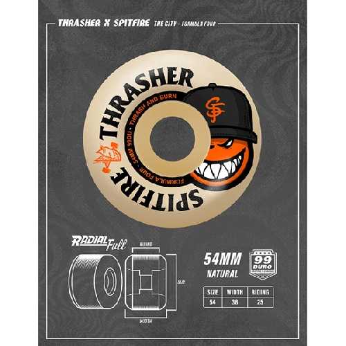 SPITFIRE F4 THRASHER CITY RAD FU WHEELS 99D 54mm
