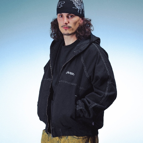 JACKER CONTRAST DYED HOODED BOMBER Black