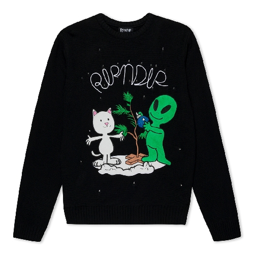 Ripndip ALIEN AND NERM CHRISTMAS LIGHT UP KNIT SWEATER Black