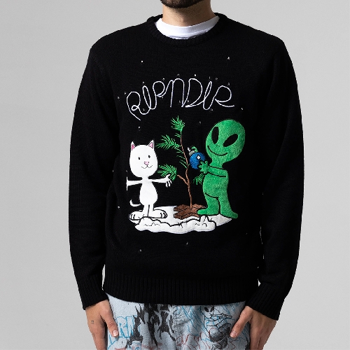 Ripndip ALIEN AND NERM CHRISTMAS LIGHT UP KNIT SWEATER Black