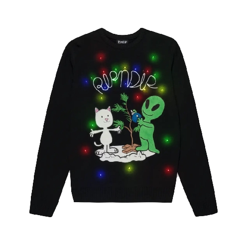 Ripndip ALIEN AND NERM CHRISTMAS LIGHT UP KNIT SWEATER Black