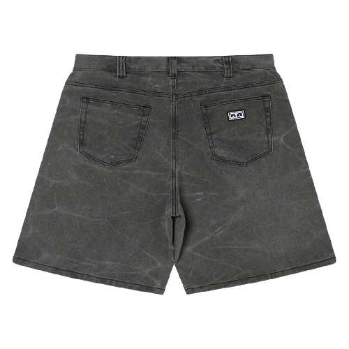 OBEY BIGWIG BAGGY DENIM SHORT Black wrinkle wash