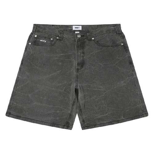 OBEY BIGWIG BAGGY DENIM SHORT Black wrinkle wash