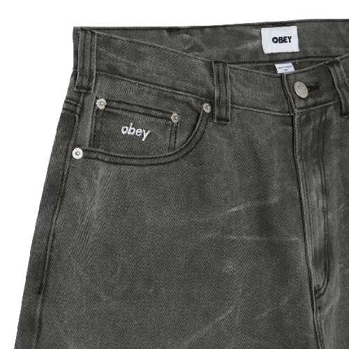 OBEY BIGWIG BAGGY DENIM SHORT Black wrinkle wash