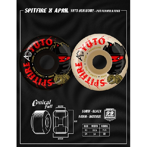 SPITFIRE F4 APRIL YUTO CONICAL FULL WHEELS 54mm 99a
